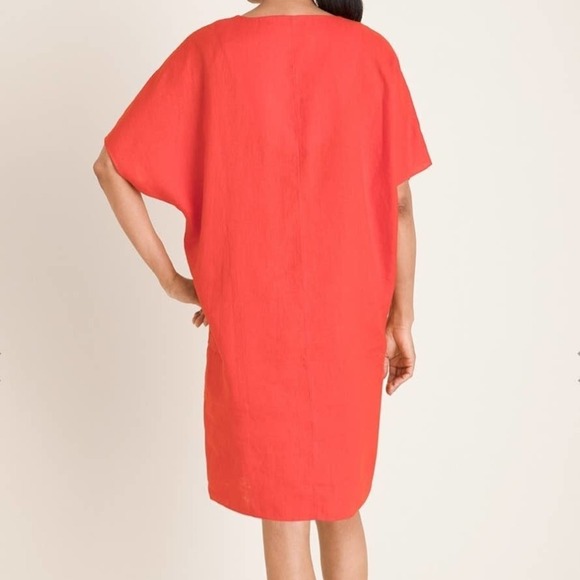 Chico's Linen Tunic Dress 1 8-10 Bright Orange V-Neck - Picture 8 of 9